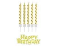 Świeczki B&C urodzinowe Happy Birthday, złote, 8 cm, 16 szt.